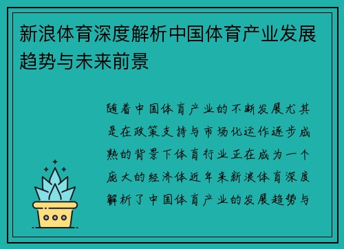 新浪体育深度解析中国体育产业发展趋势与未来前景